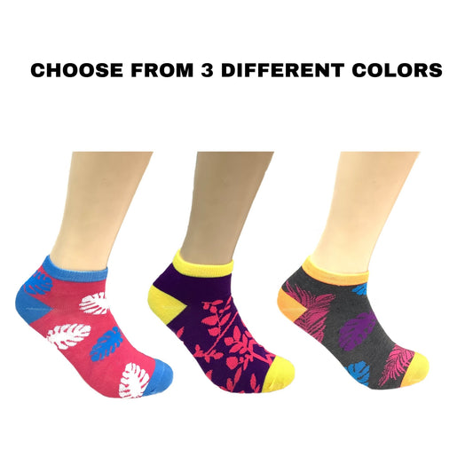 Leaf Pattern Ankle Socks (Adult Medium - Women's Shoe Sizes 5 - 10)