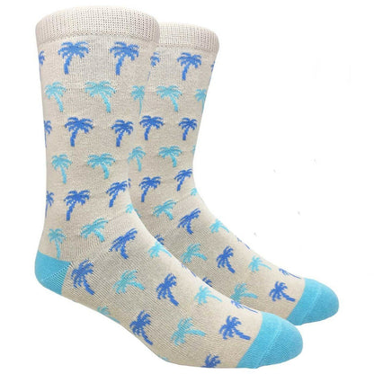 Light Blue Palm Tree Socks (Adult Large - Men's Shoe Sizes 8 - 12)