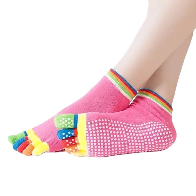 Pink Yoga Rainbow Toe Socks (Adult Medium - Women's Shoe Sizes 5 - 10)