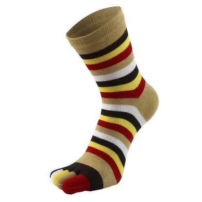 Rainbow Striped Pattern Toe Socks (Adult Medium - Women's Shoe Sizes 5 - 10) - Brown Accent