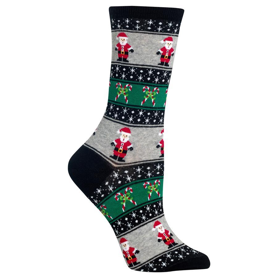 Santa Pattern Crew Socks (Adult Medium - Women's Shoe Sizes 5 - 10)