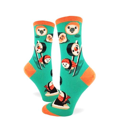 Silly Sushi Women's Crew Socks - Surf (Adult Medium - Women's Shoe Sizes 5 - 10)