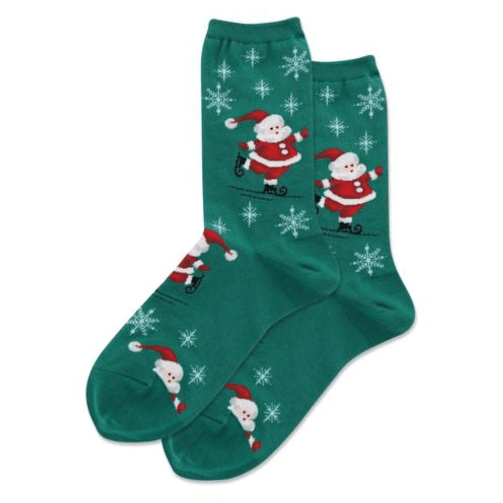 Skating Santa Crew Socks (Adult Medium - Women's Shoe Sizes 5 - 10)