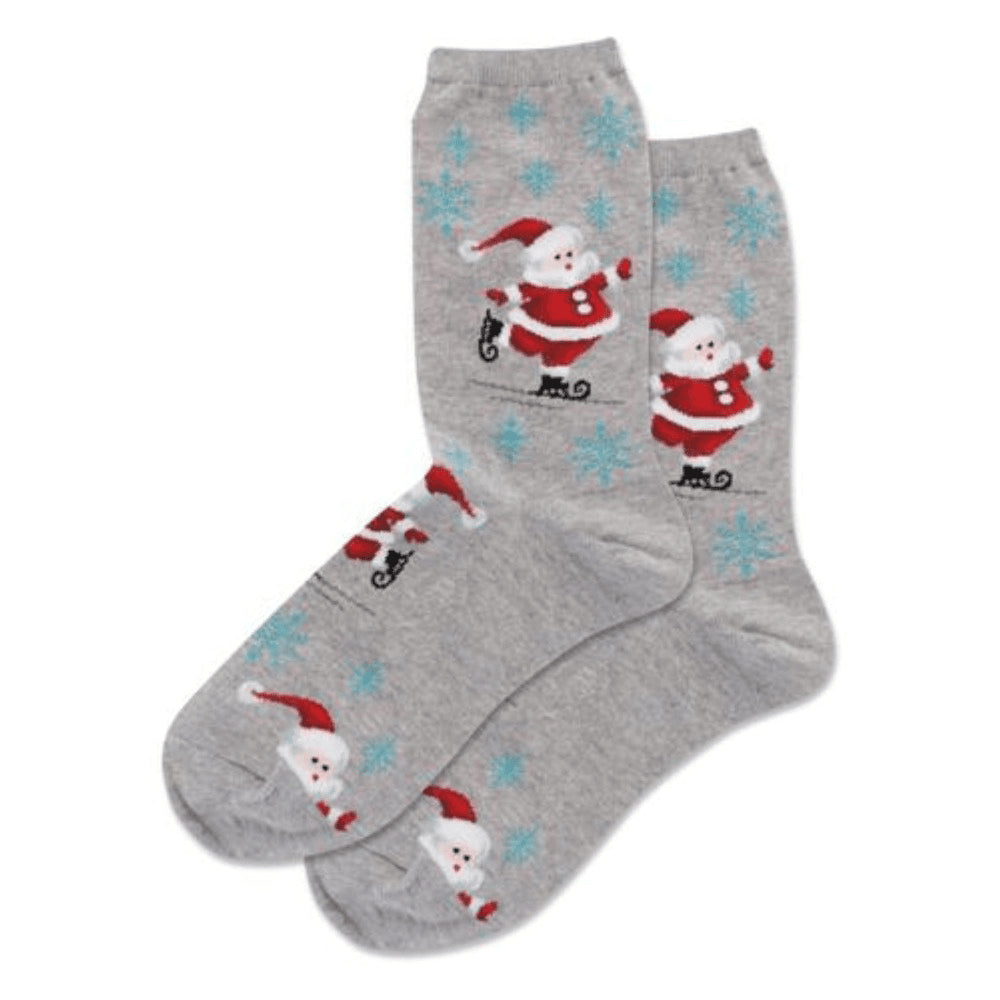 Skating Santa Crew Socks (Adult Medium - Women's Shoe Sizes 5 - 10)