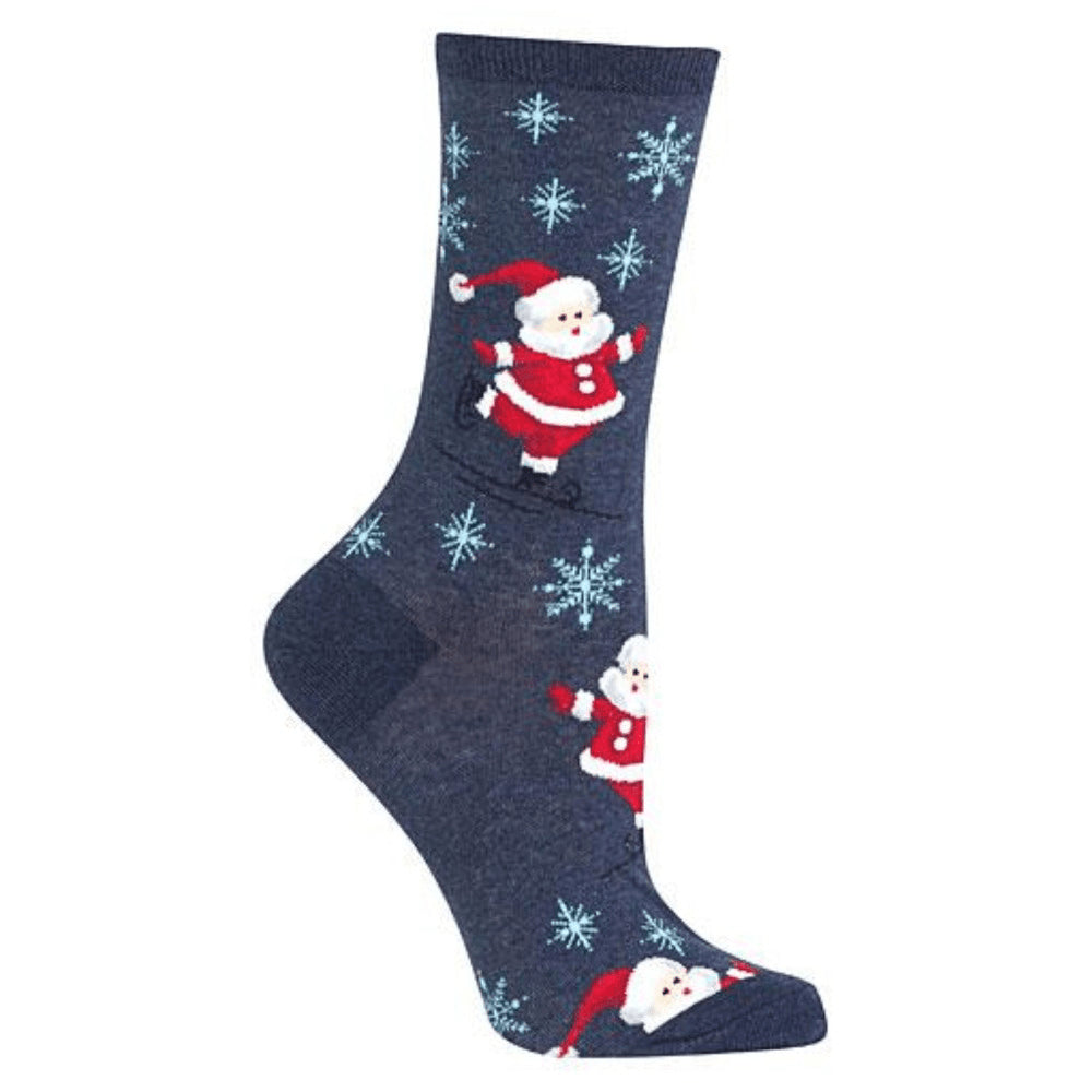Skating Santa Crew Socks (Adult Medium - Women's Shoe Sizes 5 - 10)
