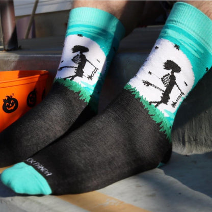 Skeleton Walking In Front of the Moon Socks - (Adult Medium - Women's Shoe Sizes 5 - 10)
