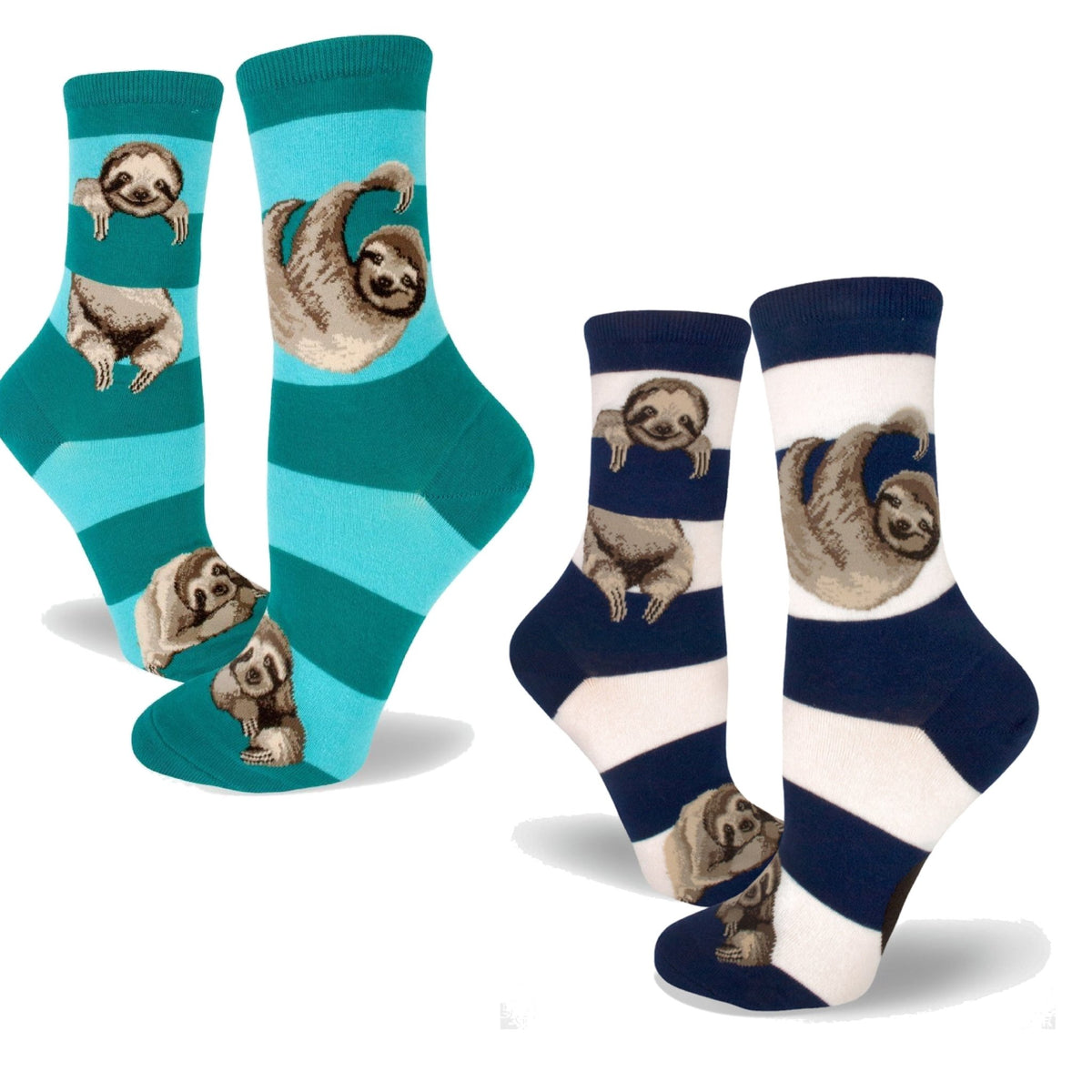 Sloth Stripe Crew Socks (Adult Medium - Women's Shoe Sizes 5 - 10)