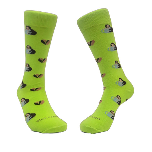 Sloth with Coffee "Slothy" Socks from the Sock Panda (Adult Medium - Women's Shoe Sizes 5 - 10)