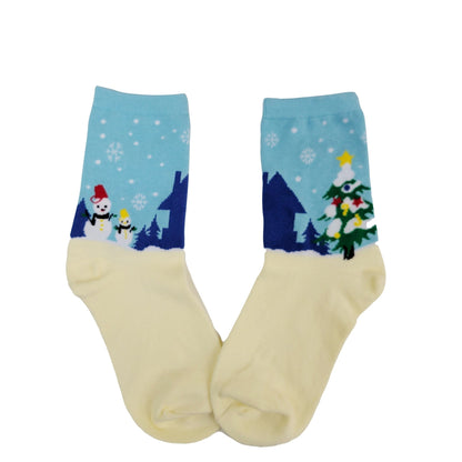 Snowman and Christmas Tree Holiday Socks (Adult Medium - Women's Shoe Sizes 5 - 10)