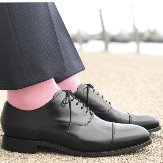 Solid Color Crew Cotton Dress Socks - Light Pink