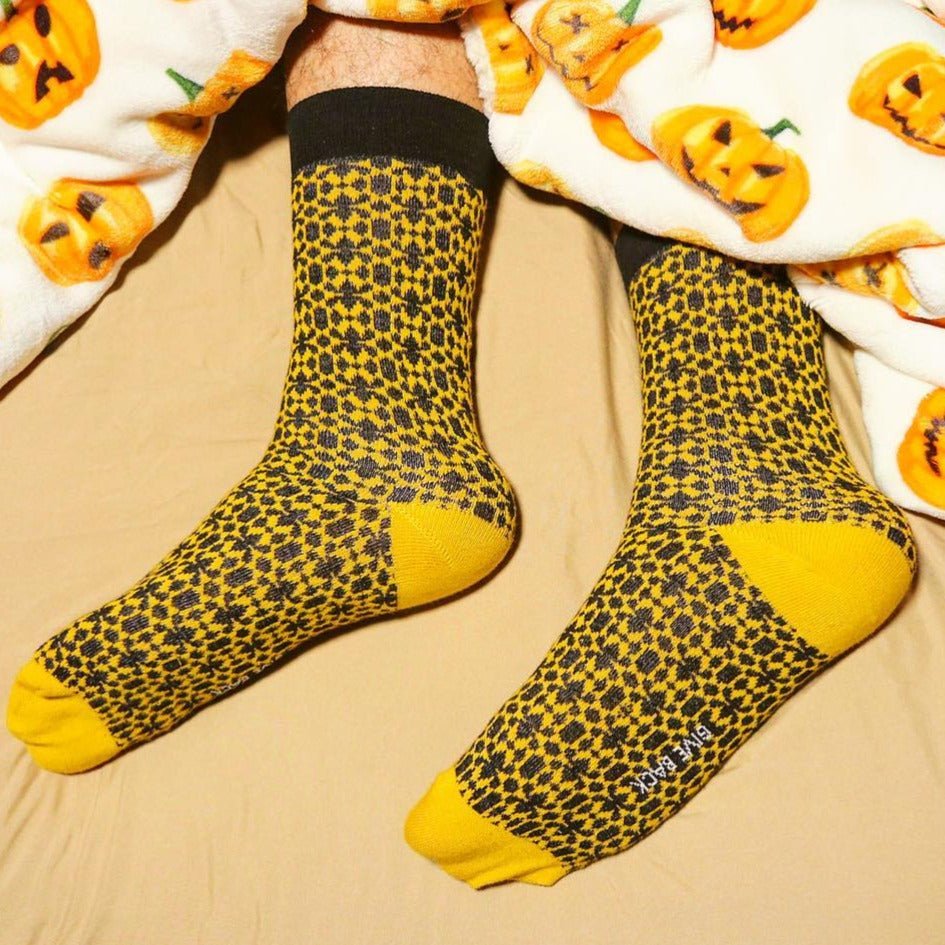 Sophisticated Mustard Yellow and Black Patterned Office Socks (Adult Medium - Women's Shoe Sizes 5 - 10)