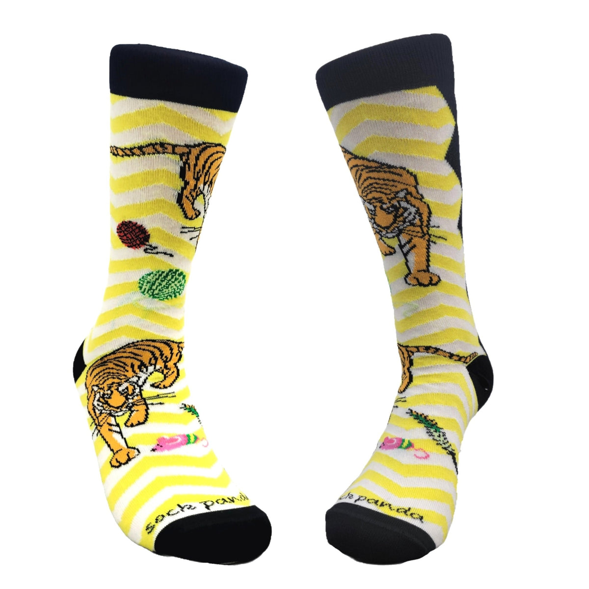 Tiger Playing with Toys Socks from the Sock Panda (Adult Medium - Women's Shoe Sizes 5 - 10)