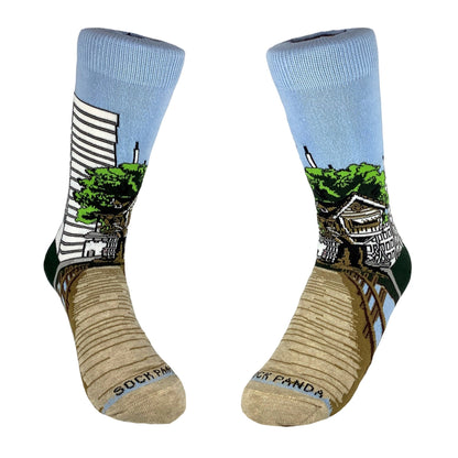 Treehouse in the City Socks from the Sock Panda (Adult Small - Shoe Sizes 2 - 5)