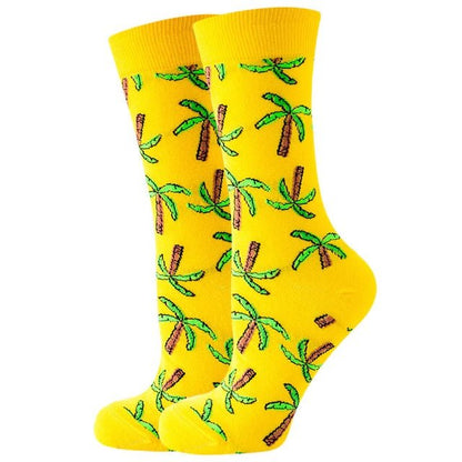 Yellow Palm Tree Socks (Adult Medium - Women's Shoe Sizes 5 - 10)
