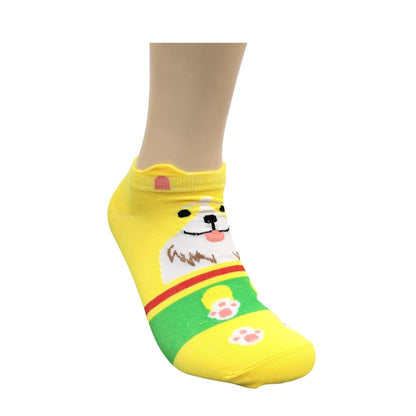 Yellow Puppy Dog Ankle Socks (Adult Medium - Women's Shoe Sizes 5 - 10)
